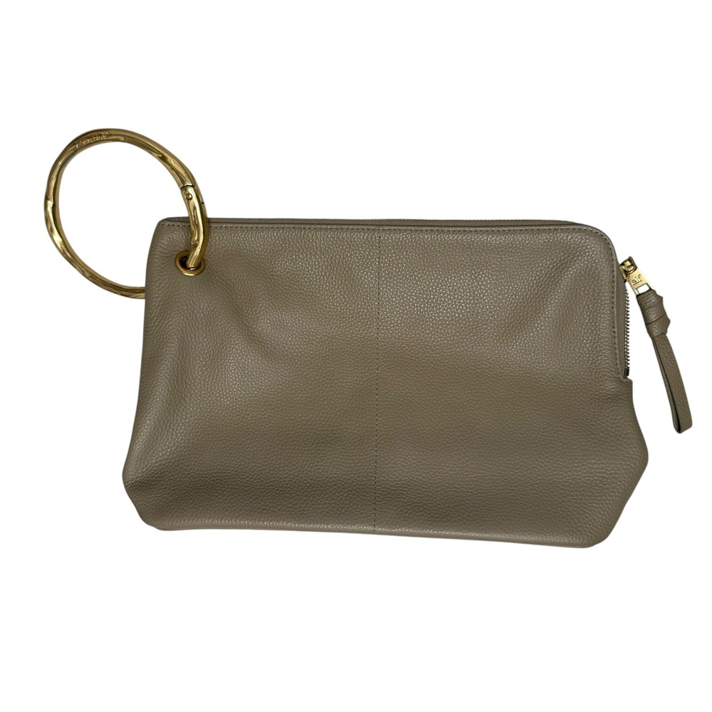 Alf the Label Leather Clutch Bag Grande Taupe Pebbled Gold Ring Ripple Carabiner - Picture 10 of 14
